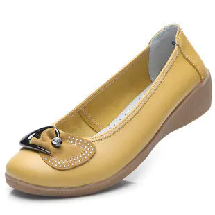 Nurse Shoes for Moms, Wedge Leather Flats with Rhinestones