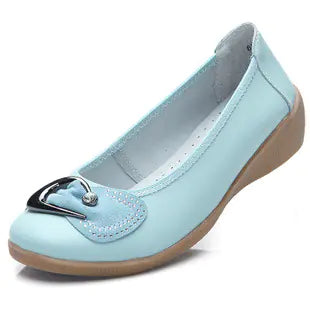 Nurse Shoes for Moms, Wedge Leather Flats with Rhinestones