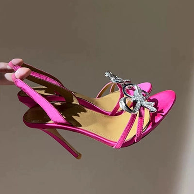 No Tired Feet All-Matching round Toe Rhinestone Stiletto Beautiful Sandals