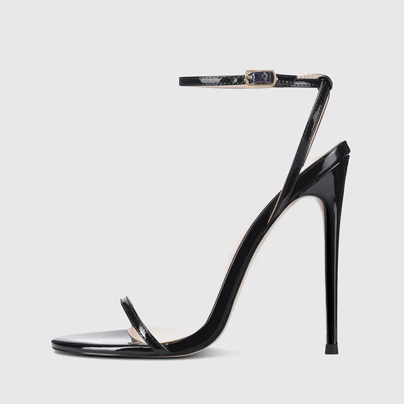 Arden Furtado 2024 Summer Metal leather Round toe Thin heels word-cingulate Narrow Band Super high heel Open toe Sandals